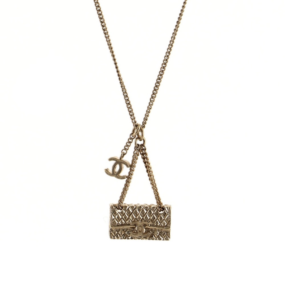 CHANEL Matelasse Bag Purse Pendant Necklace Gold Plated Used GHW 15” Chain O/S - Picture 6 of 7